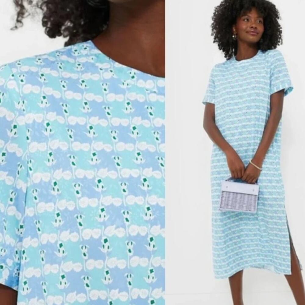 NWOT Tuckernuck Hyacinth House Blue Geometric Brentwood Caftan Dress L